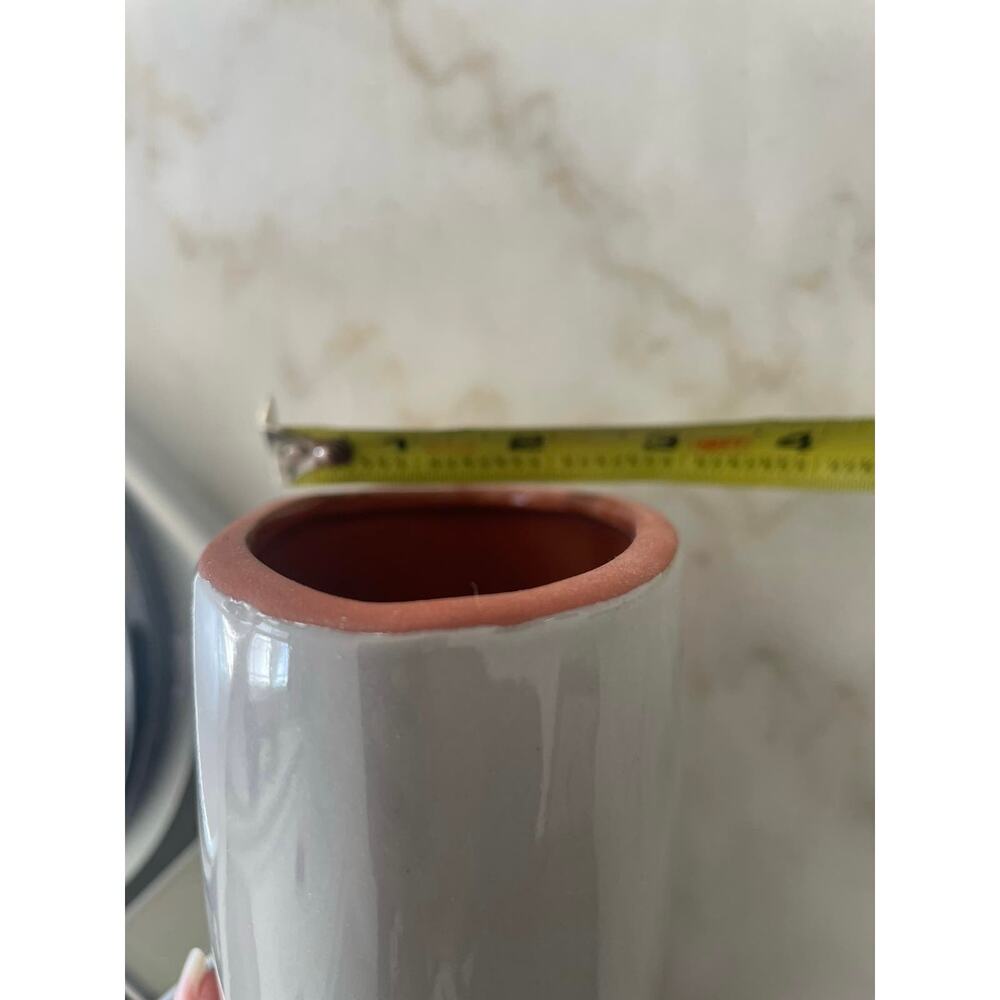Modern ceramic ring vase. Glossy gray. Inside is not glossy. 9 in tall - Picture 8 of 8